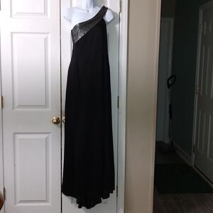 Lafayette 148 New York  black silver metallic one shoulder evening dress  Sz 8
